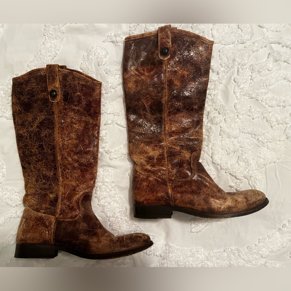 Frye Melissa button distressed leather boots